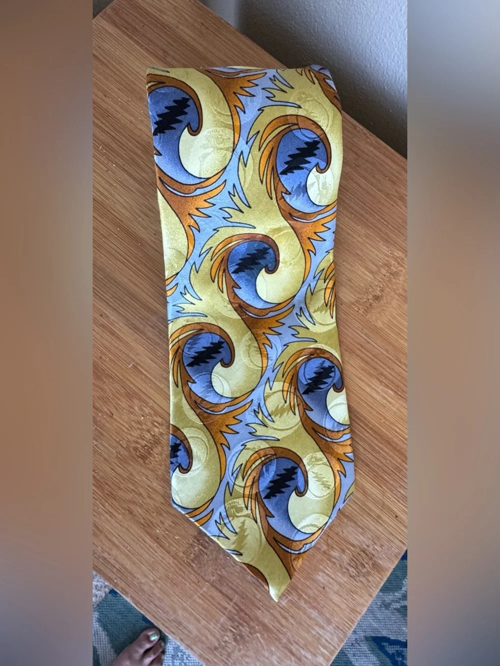 Grateful Dead Thirteen Points First Set Men's Yellow and Blue Tie 57” L X 3.75”W